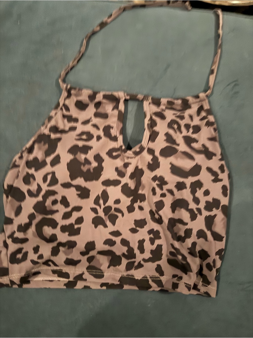 Animal Print Halter Crop Top - Black & Gray with scrunch back athletic shorts